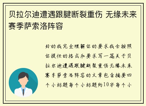 贝拉尔迪遭遇跟腱断裂重伤 无缘未来赛季萨索洛阵容 贝拉尔迪遭遇跟腱断裂重伤 无缘未来赛季萨索洛阵容